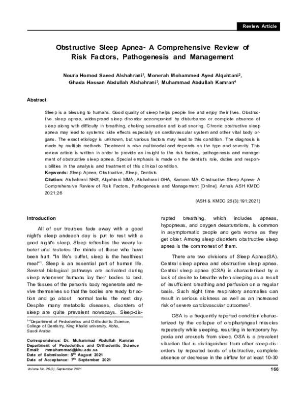 (PDF) Obstructive Sleep Apnea- A Comprehensive Review of Risk Factors ...