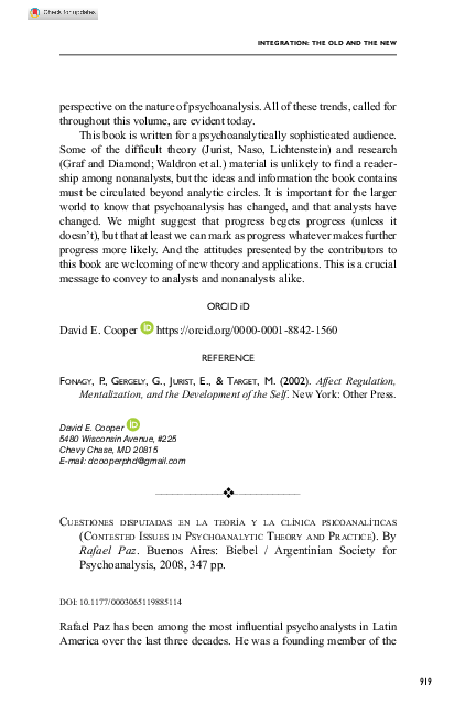 (PDF) Contested Issues in Psychoanalytic Theory and Practice