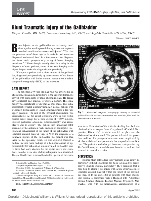 (PDF) Blunt Traumatic Injury of the Gallbladder