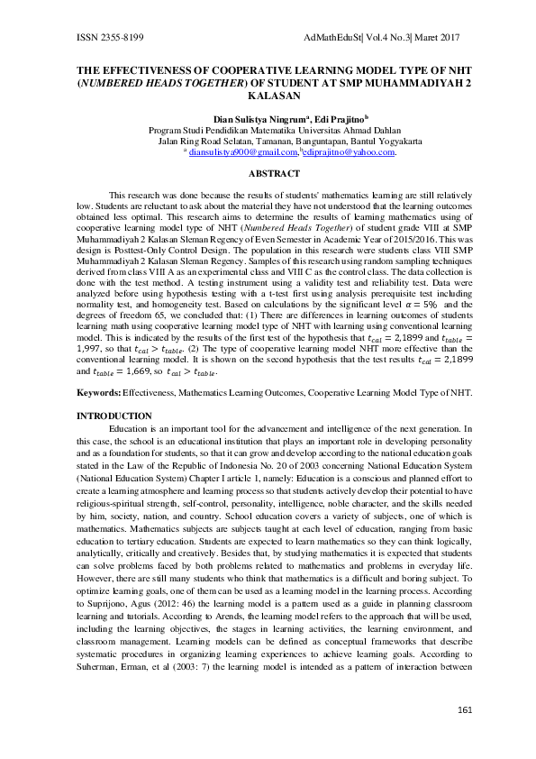 (PDF) The Effectiveness of Cooperative Learning Model Type of NHT ...