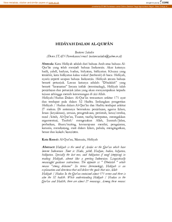 (PDF) Hidâyah Dalam Al-Qur’Ân