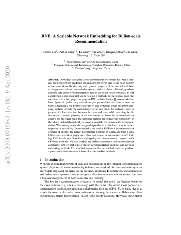(PDF) RNE: A Scalable Network Embedding for Billion-Scale Recommendation