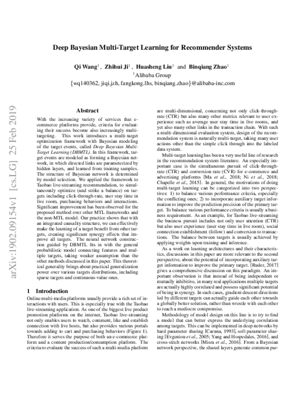 (PDF) Deep Bayesian Multi-Target Learning for Recommender Systems
