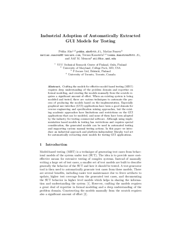 (PDF) Industrial Adoption of Automatically Extracted GUI Models for Testing