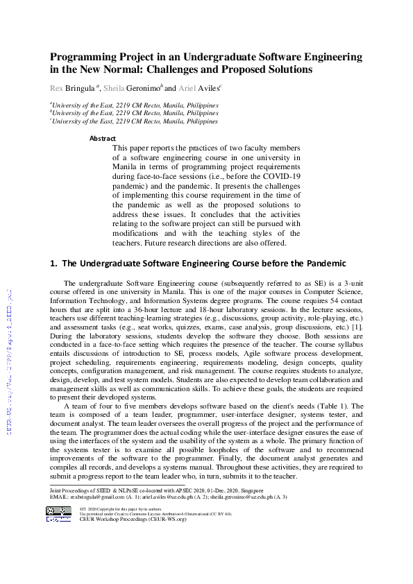 (PDF) Programming Project in an Undergraduate Software Engineering in ...