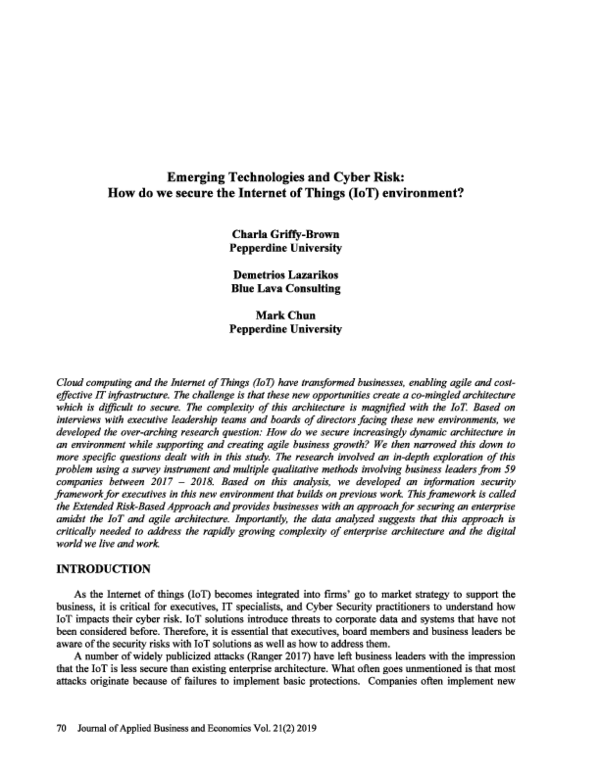 (PDF) Emerging Technologies and Cyber Risk: How do we secure the ...