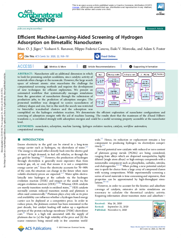 (PDF) Efficient Machine-Learning-Aided Screening of Hydrogen Adsorption ...