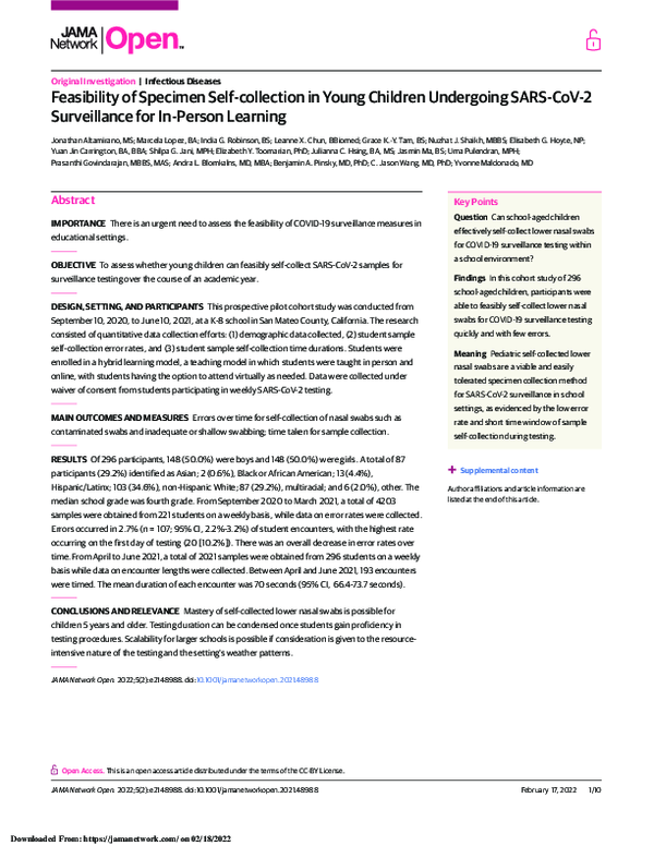 (PDF) Feasibility of Specimen Self-collection in Young Children ...