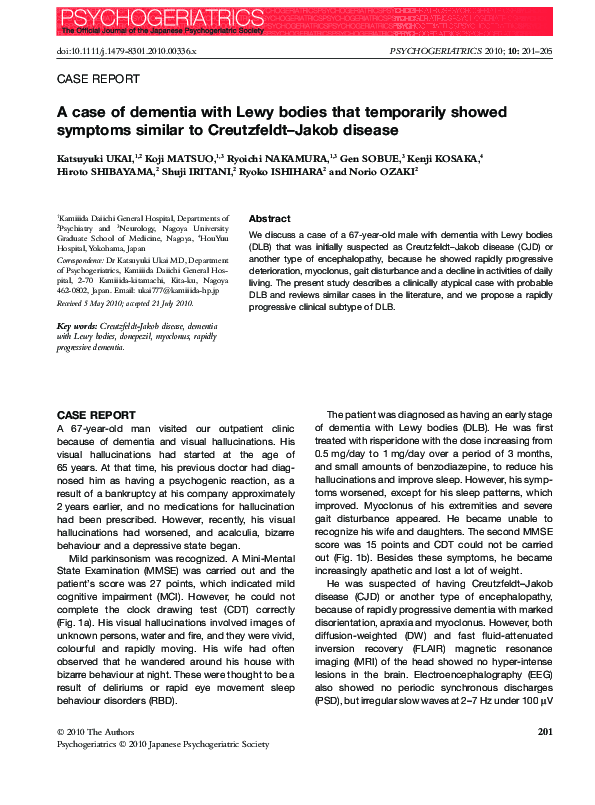 (PDF) A case of dementia with Lewy bodies that temporarily showed ...