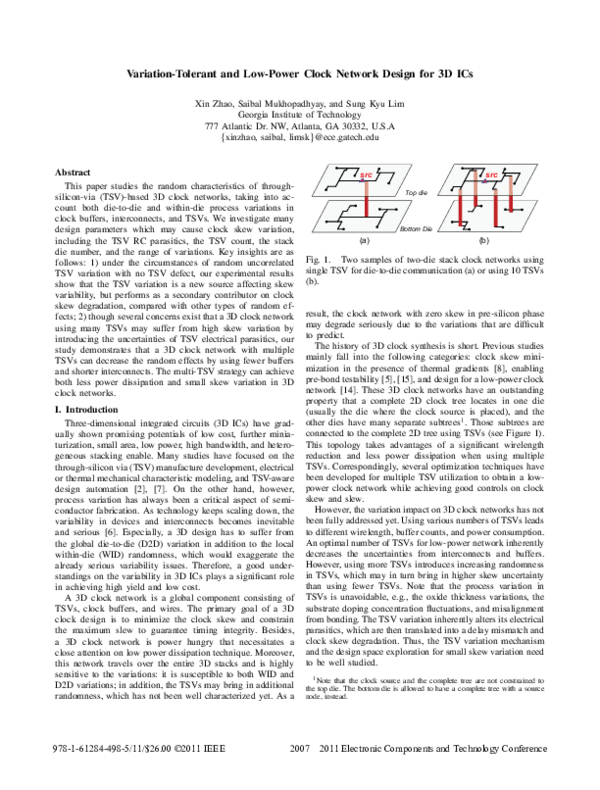 (PDF) Variation-tolerant and low-power clock network design for 3D ICs