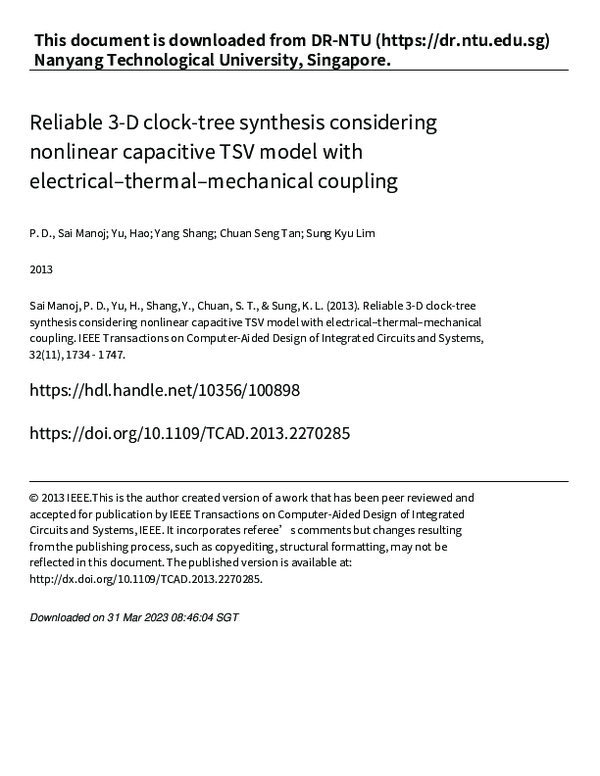 (PDF) Reliable 3-D Clock-Tree Synthesis Considering Nonlinear ...