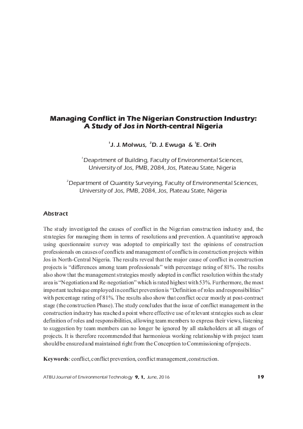 (PDF) Managing Conflict in The Nigerian Construction Industry: A Study ...