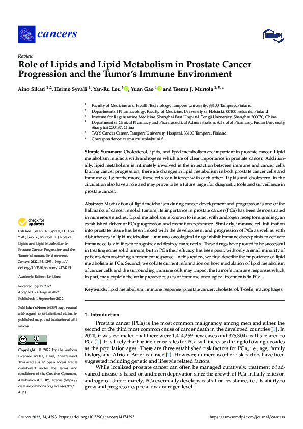 (PDF) Role of Lipids and Lipid Metabolism in Prostate Cancer ...