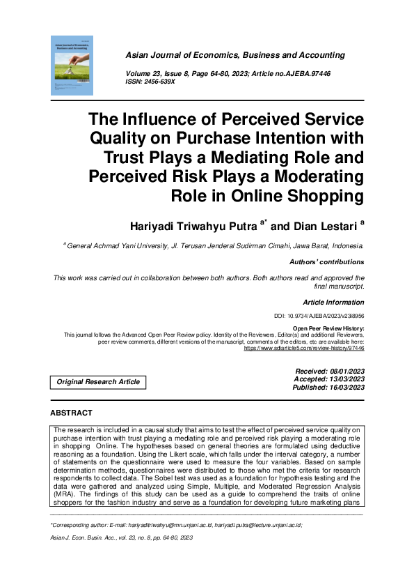 (PDF) The Influence of Perceived Service Quality on Purchase Intention ...