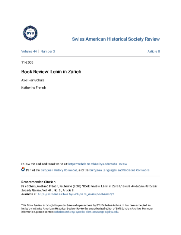 (PDF) Book Review: Lenin in Zurich