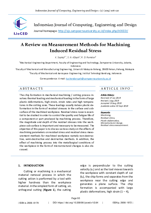 (PDF) A Review on Measurement Methods for Machining Induced Residual Stress