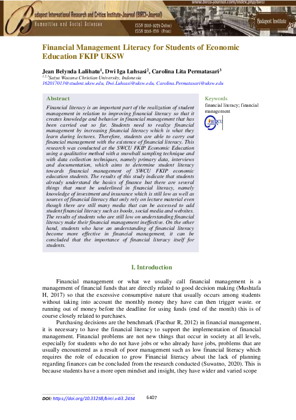 (PDF) Financial Management Literacy for Students of Economic Education ...