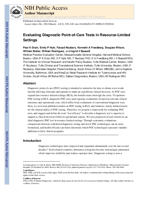 (PDF) Diagnostic point-of-care tests in resource-limited settings
