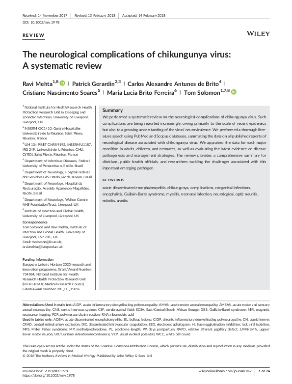(PDF) The neurological complications of chikungunya virus: A systematic ...