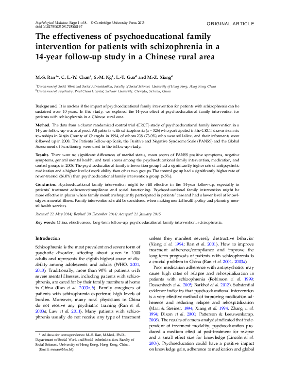 (PDF) The effectiveness of psychoeducational family intervention for ...