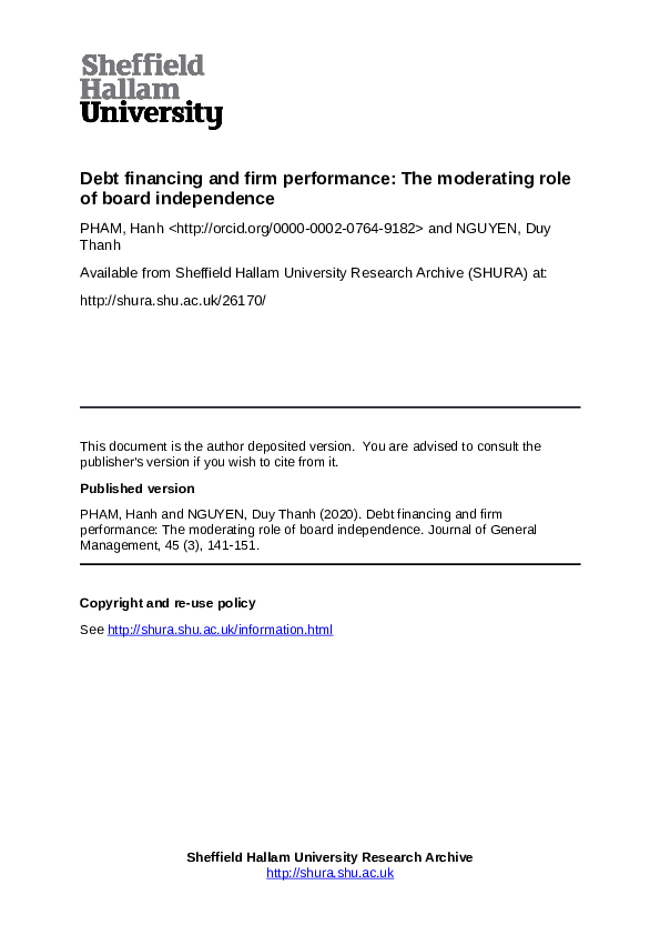 (PDF) Debt financing and firm performance: The moderating role of board ...