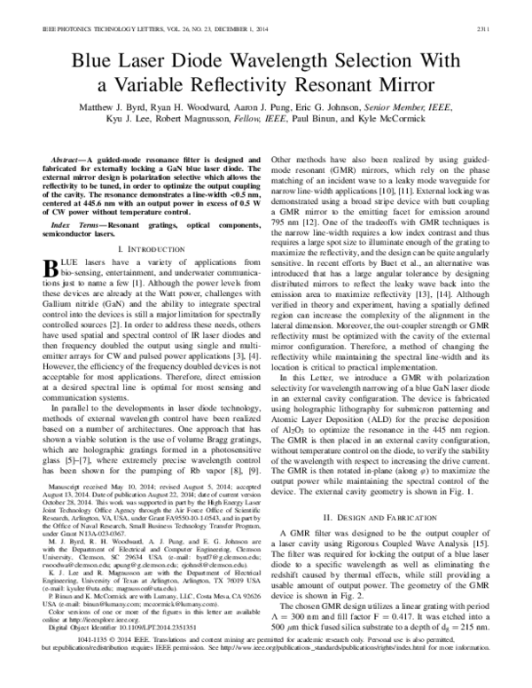 (PDF) Blue Laser Diode Wavelength Selection With a Variable ...