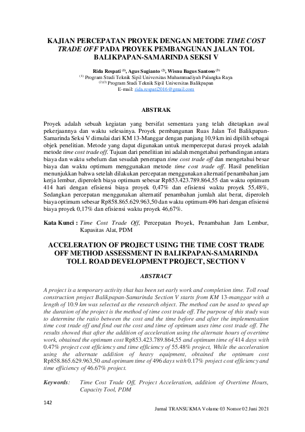 (PDF) Kajian Percepatan Proyek dengan Metode Time Cost Trade Off pada ...