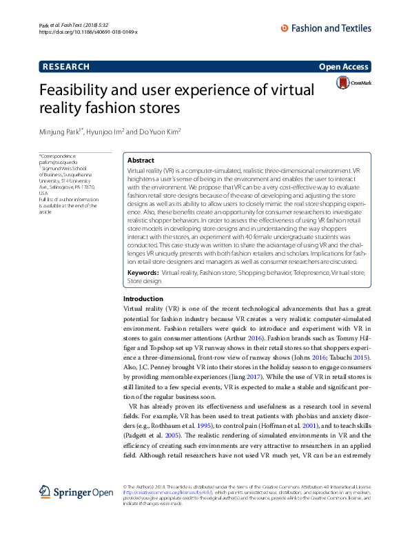 (PDF) Feasibility and user experience of virtual reality fashion stores