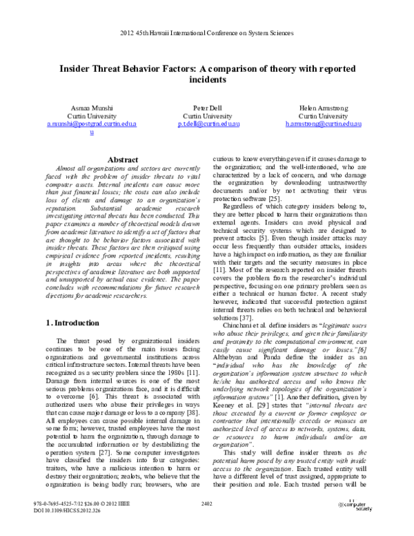 (PDF) Insider threat behavior factors: A comparison of theory with ...