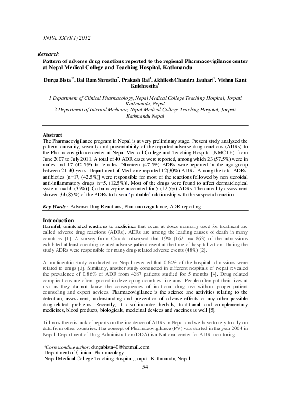 (PDF) Pattern of adverse drug reactions reported to the regional ...