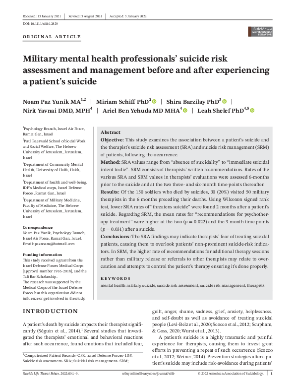 (PDF) Military mental health professionals’ suicide risk assessment and ...