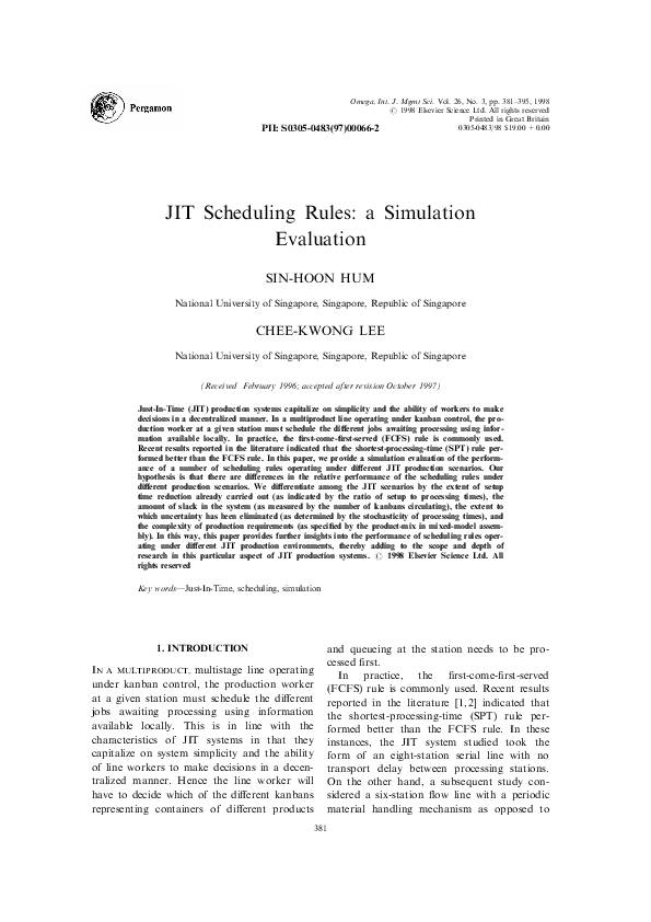 (PDF) JIT scheduling rules: a simulation evaluation
