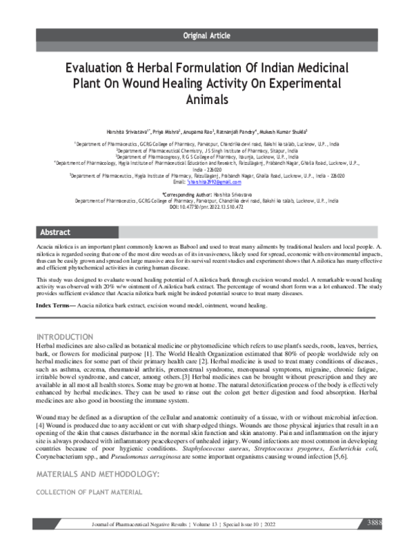 (PDF) Evaluation & Herbal Formulation Of Indian Medicinal Plant On