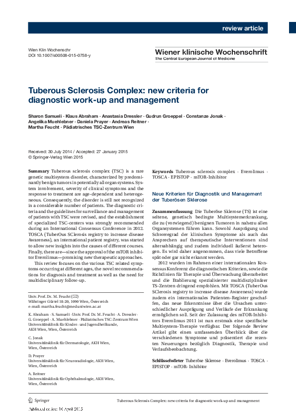 (PDF) Tuberous Sclerosis Complex: new criteria for diagnostic work-up ...