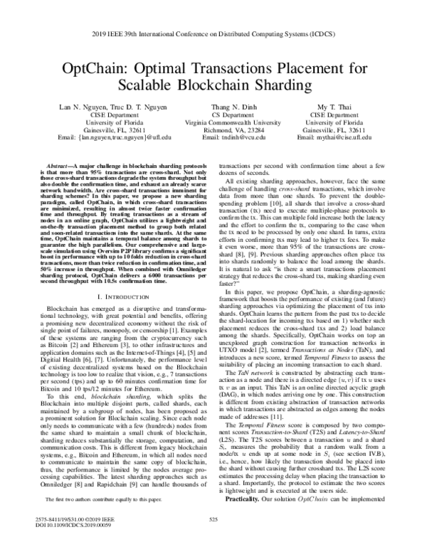 (PDF) OptChain: Optimal Transactions Placement for Scalable Blockchain ...
