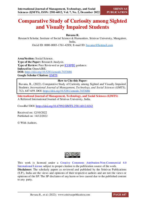 (PDF) Comparative Study of Curiosity among Sighted and Visually ...