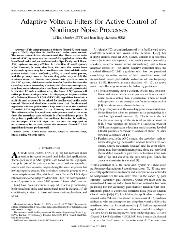 (PDF) Adaptive Volterra filters for active control of nonlinear noise ...