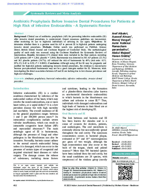 (PDF) Antibiotic Prophylaxis Before Invasive Dental Procedures for