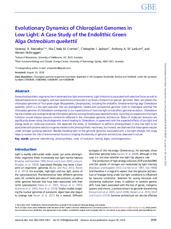(PDF) Evolutionary dynamics of chloroplast genomes in low light: a case ...