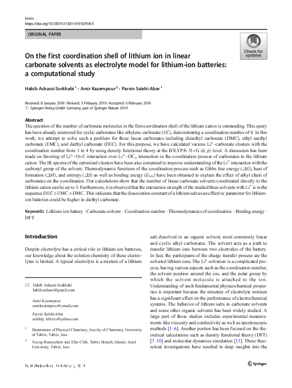 (PDF) On the first coordination shell of lithium ion in linear ...