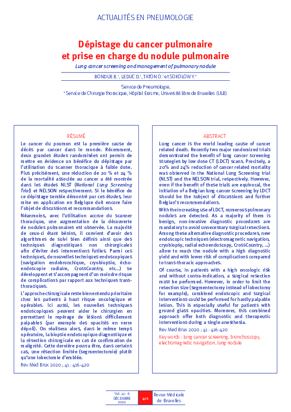 (PDF) Lung cancer screening and management of pulmonary nodule