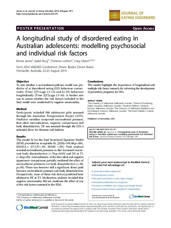 (PDF) A longitudinal study of disordered eating in Australian ...