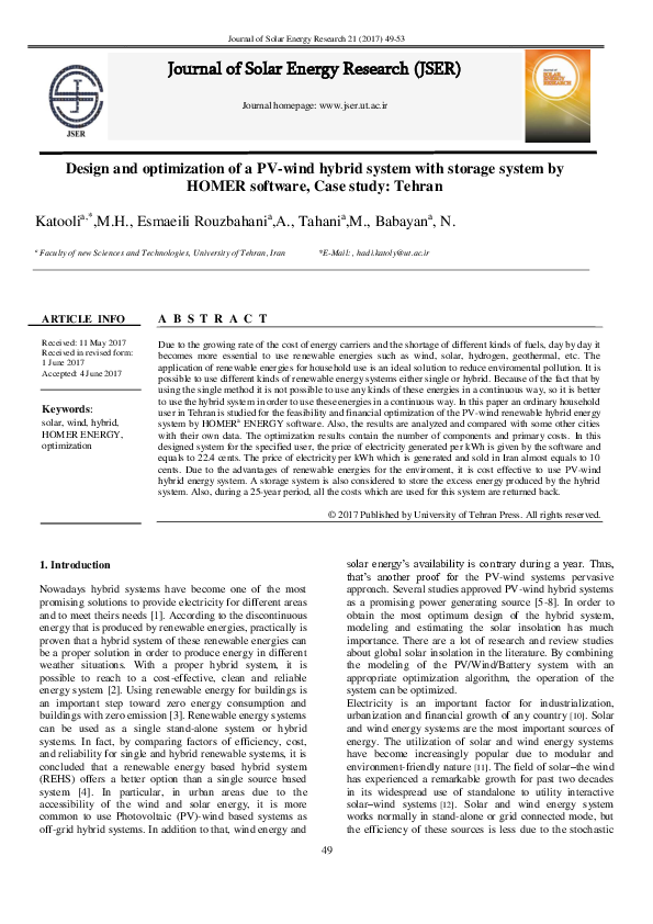(PDF) Design and optimization of a PV-wind hybrid system with storage ...
