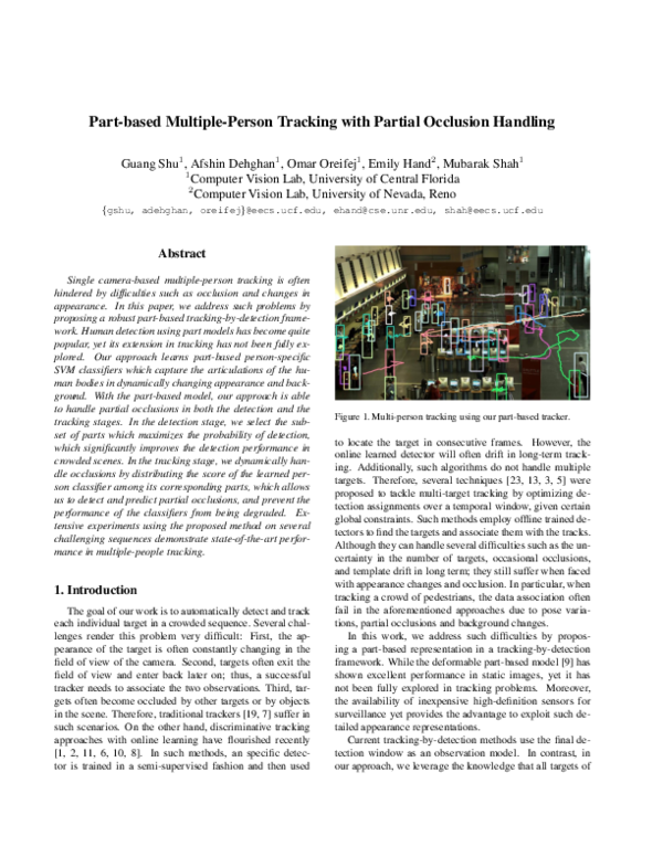 (PDF) Part-based multiple-person tracking with partial occlusion handling