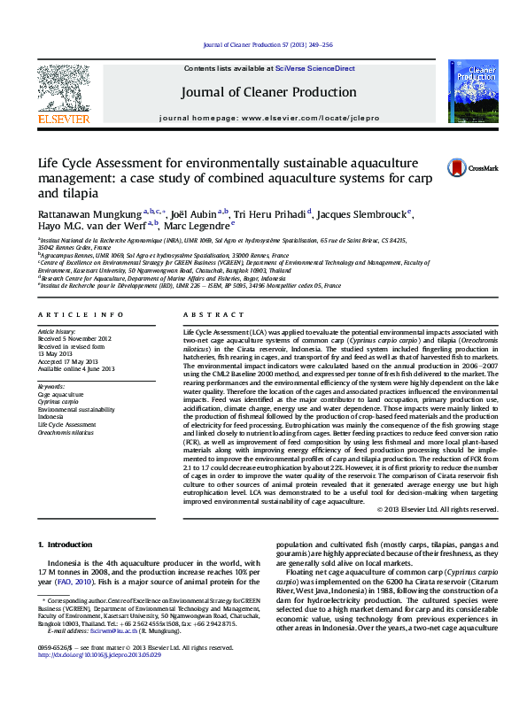 Pdf Life Cycle Assessment For Environmentally Sustainable Aquaculture