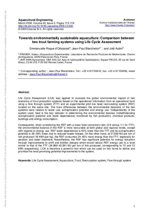 Pdf Towards Environmentally Sustainable Aquaculture Comparison