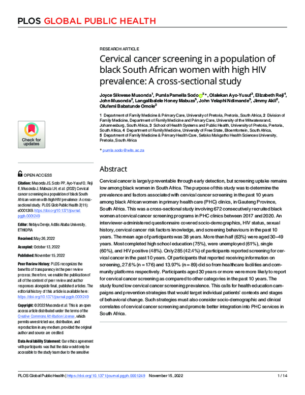 (PDF) Cervical cancer screening in a population of black South African ...