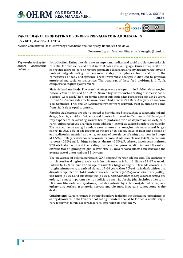 (PDF) Particularities of eating disorders prevalence in adolescents