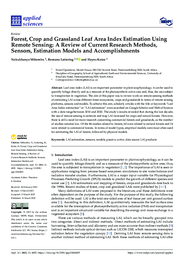 (PDF) Forest, Crop and Grassland Leaf Area Index Estimation Using ...