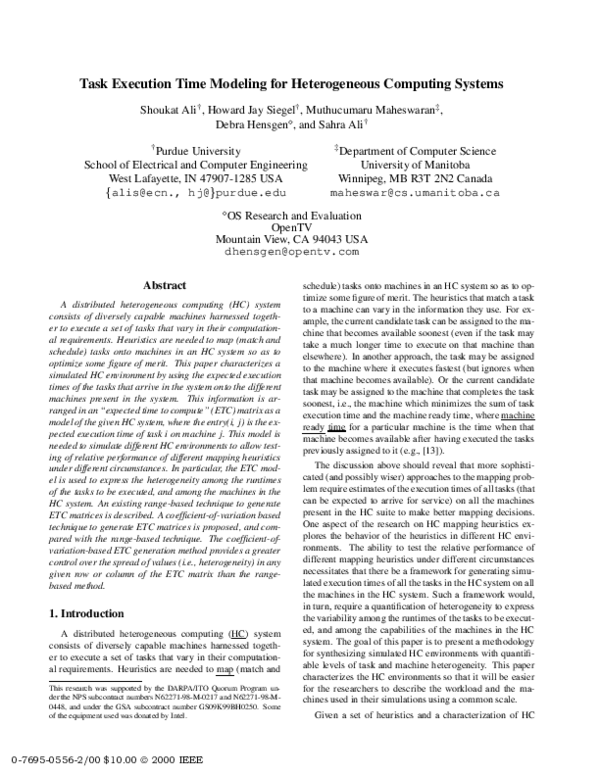 (PDF) Task execution time modeling for heterogeneous computing systems
